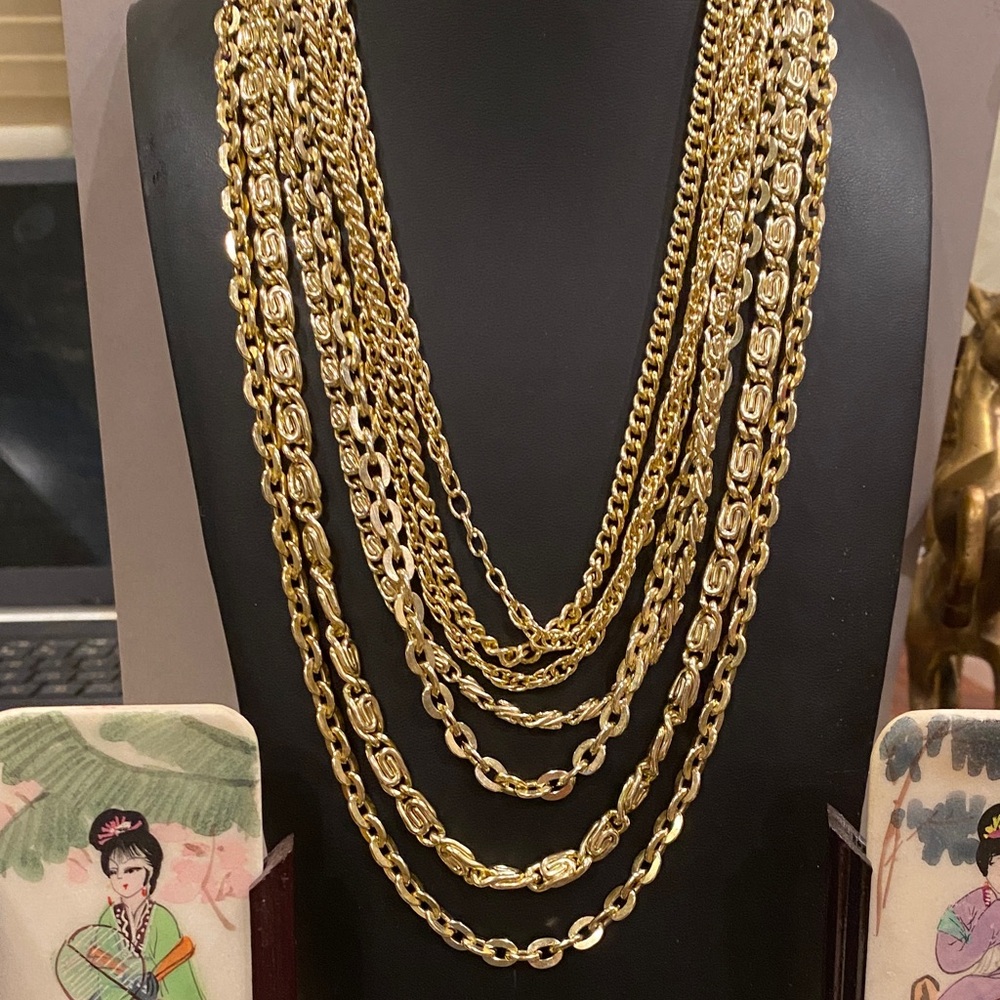 Germany 7 Strand Gold Tone Layered Necklace